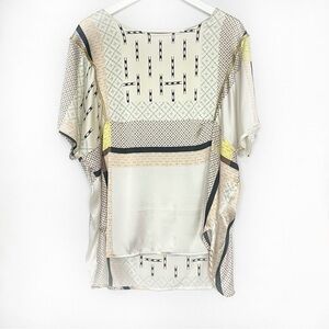 Munthe Silk Geometric Pattern Blouse Cream 38 Medium